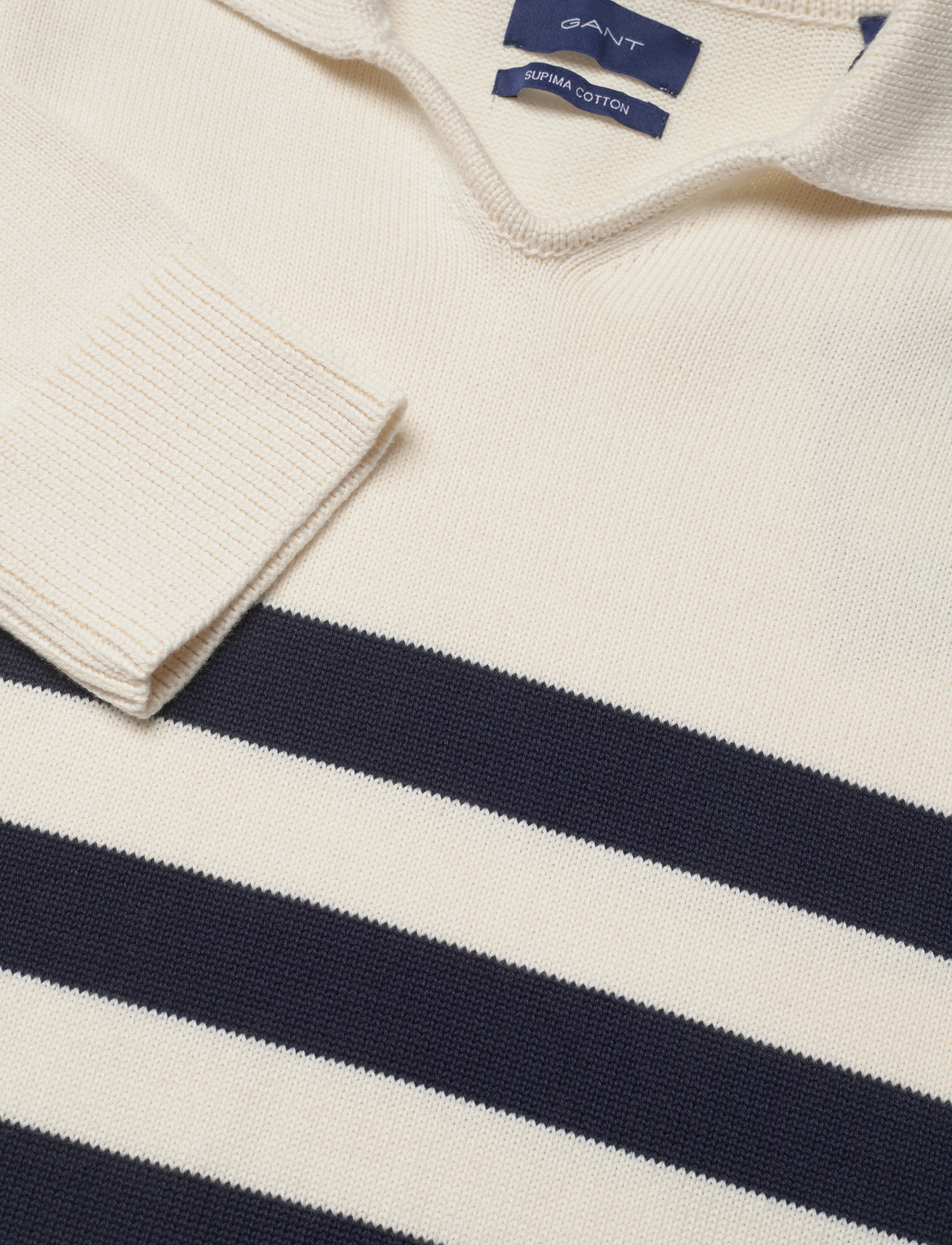 GANT - D2. STRIPED V-NECK POLO - cream - 2