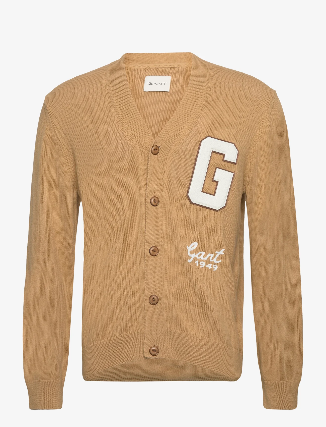 GANT - RELAXED LETTERMAN CARDIGAN - cardigans - golden khaki - 0