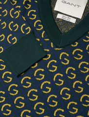 GANT - MERINO JACQUARD VNECK - megztinis su v formos apykakle - tartan green - 2