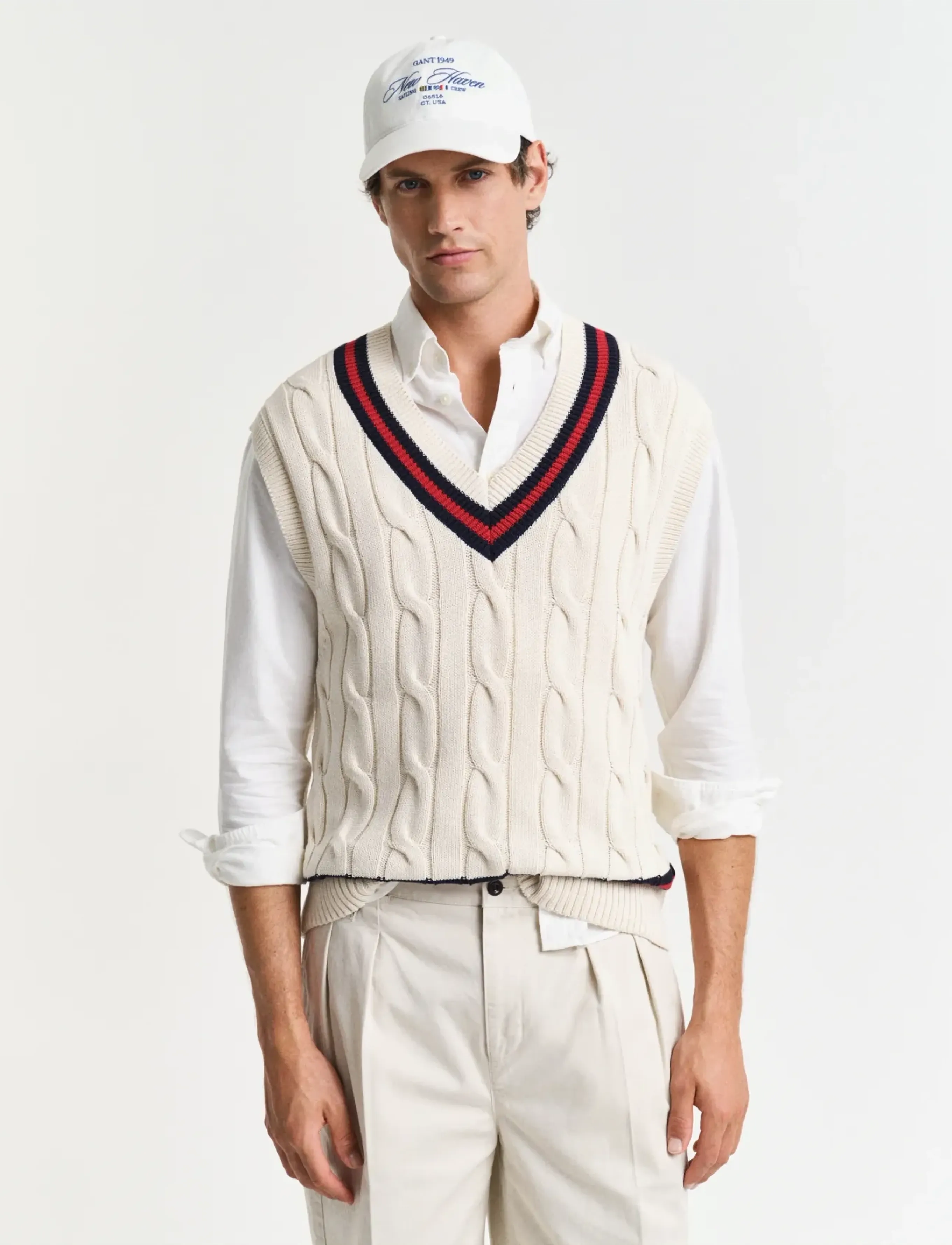 Gant Cable Vest, XL, Cream, Strik > Strikkede Veste, Herre