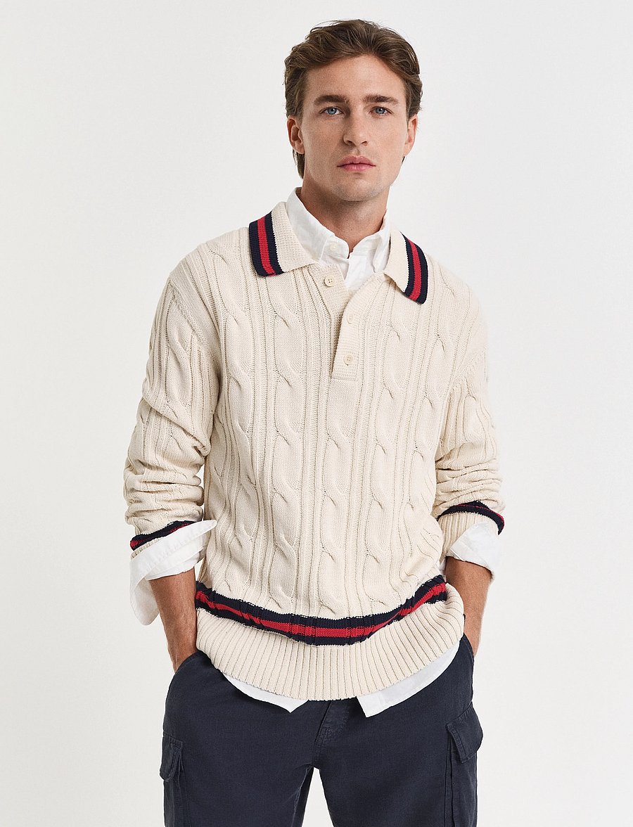 Gant - CABLE POLO - v-ausschnitt - cream - 0