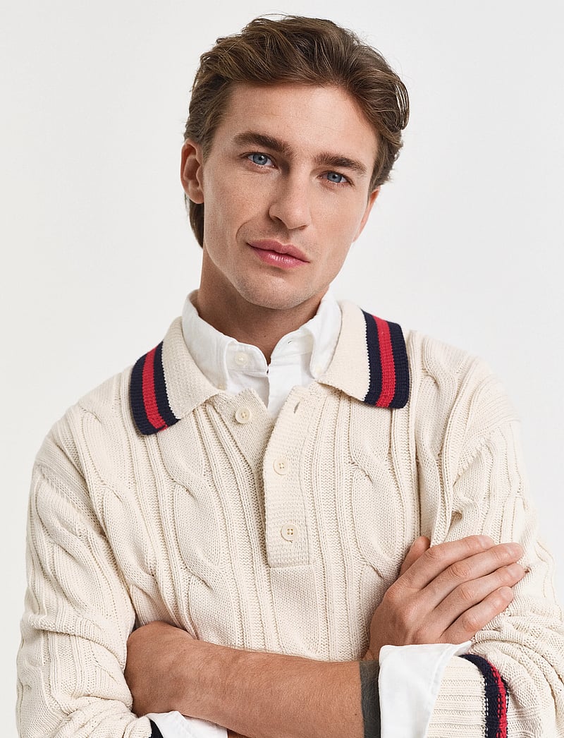 GANT - CABLE POLO - v-ringat - cream - 4