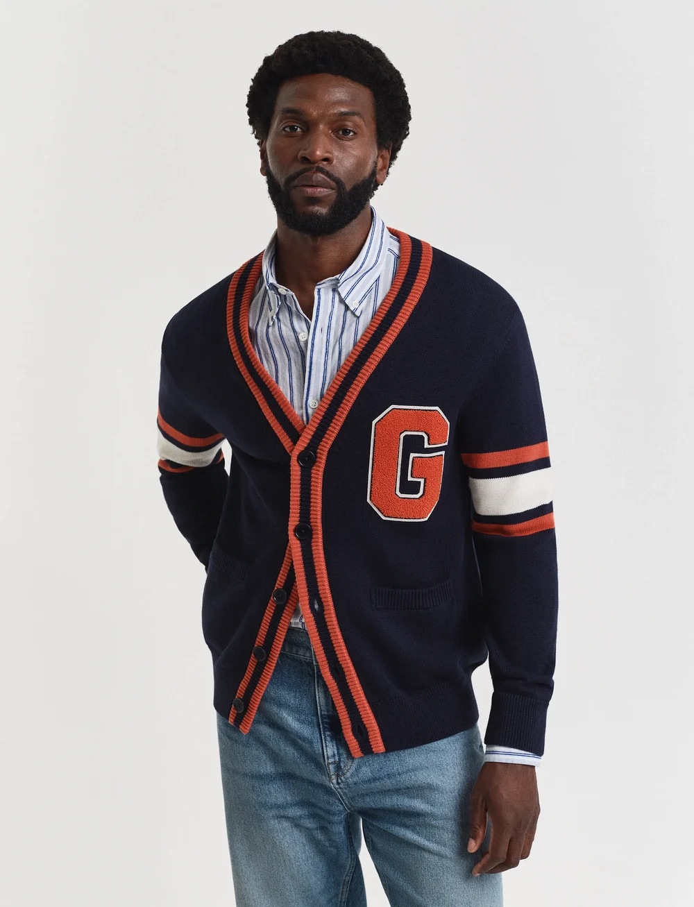 GANT - G-BADGE CARDIGAN - cardigans - evening blue - 0