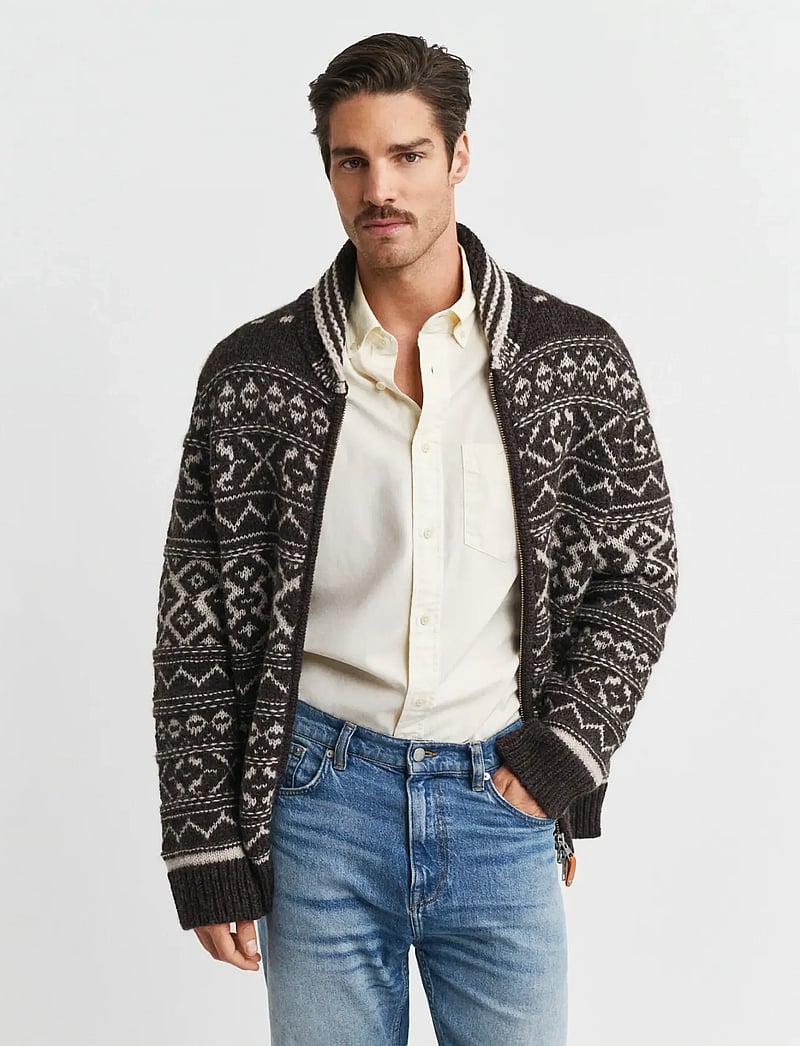 GANT - JACQUARD CARDIGAN - koftor - brown melange - 0