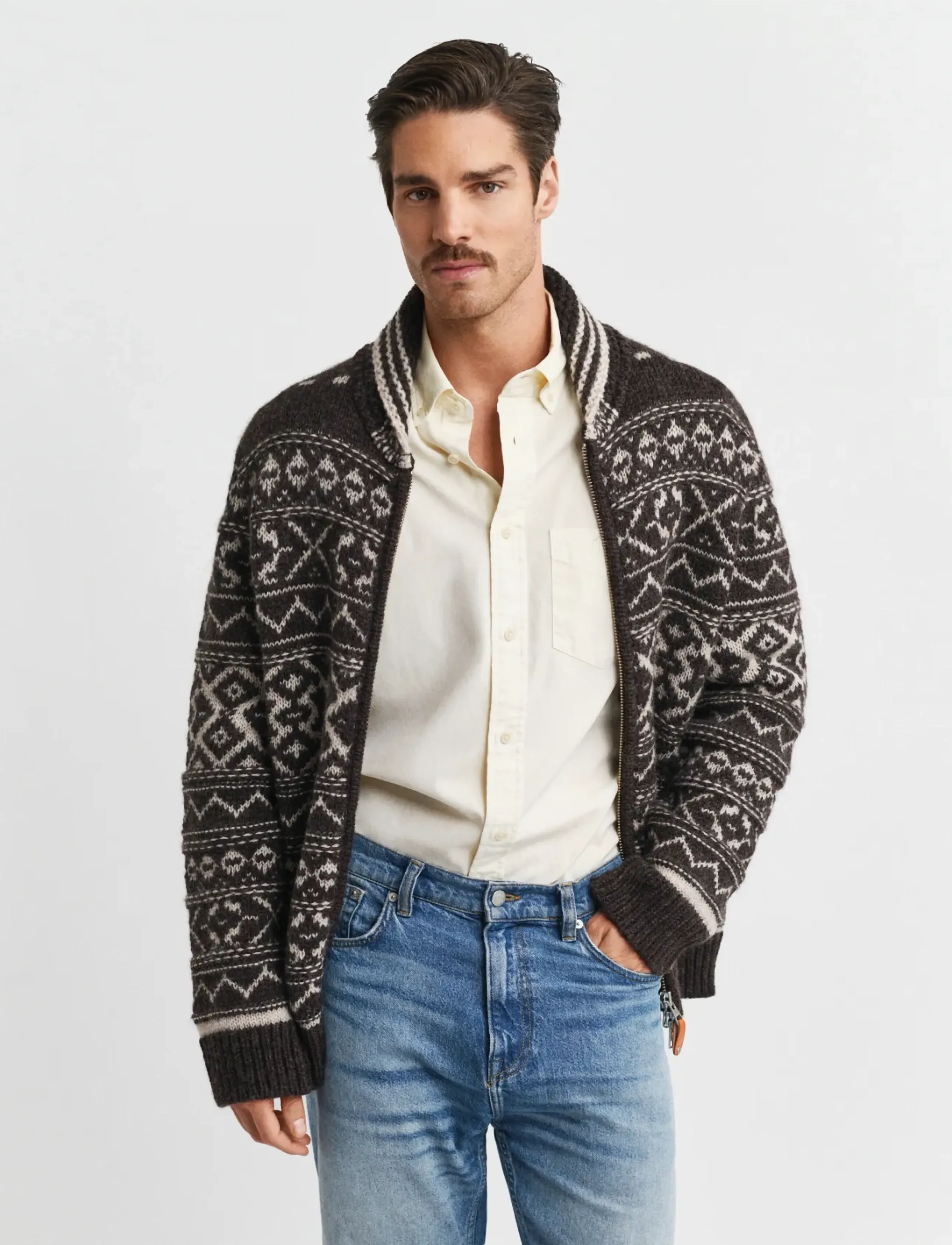 Gant JACQUARD CARDIGAN - Cardigans - BROWN MELANGE / multi