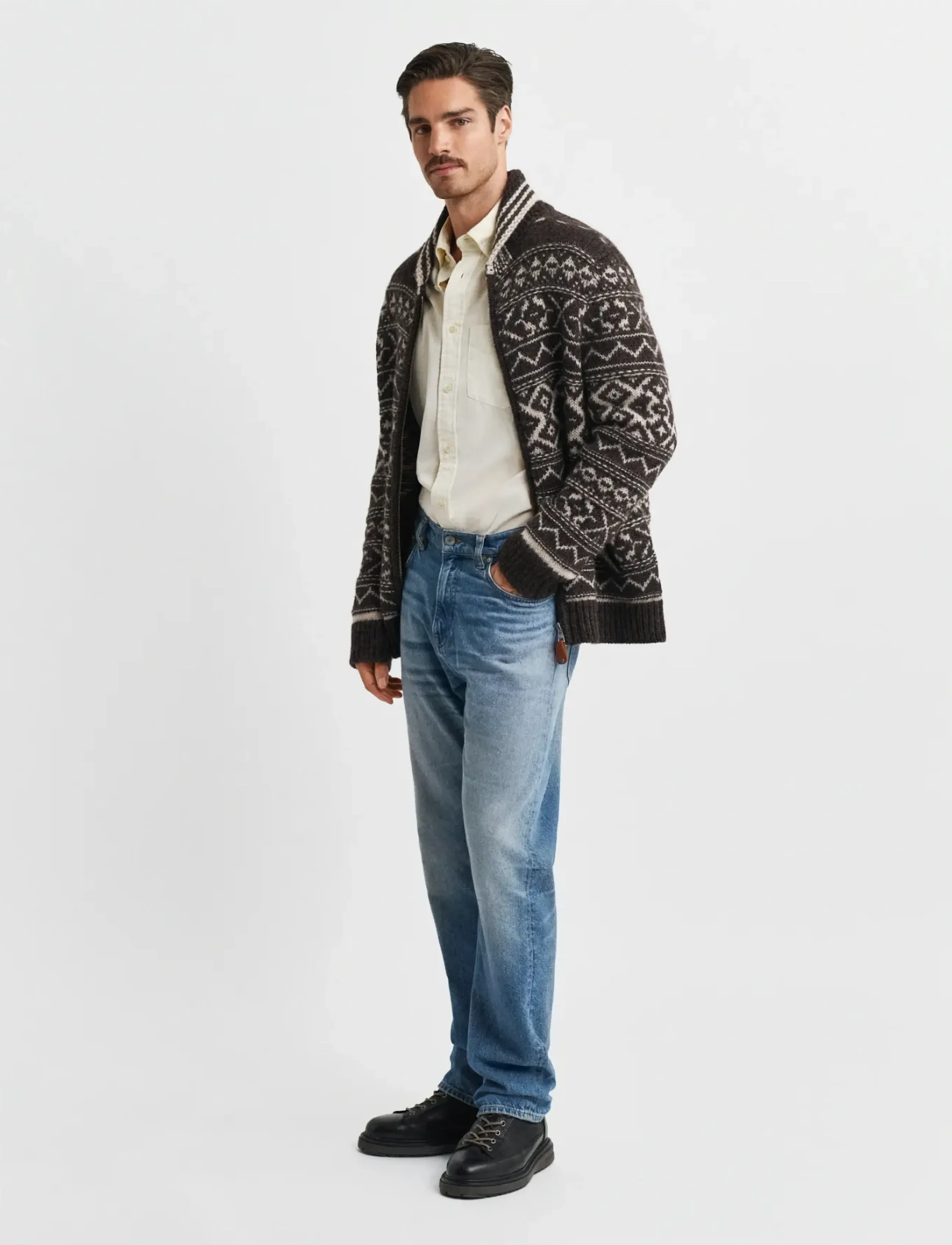 Gant - JACQUARD CARDIGAN - cardigans - brown melange - 4