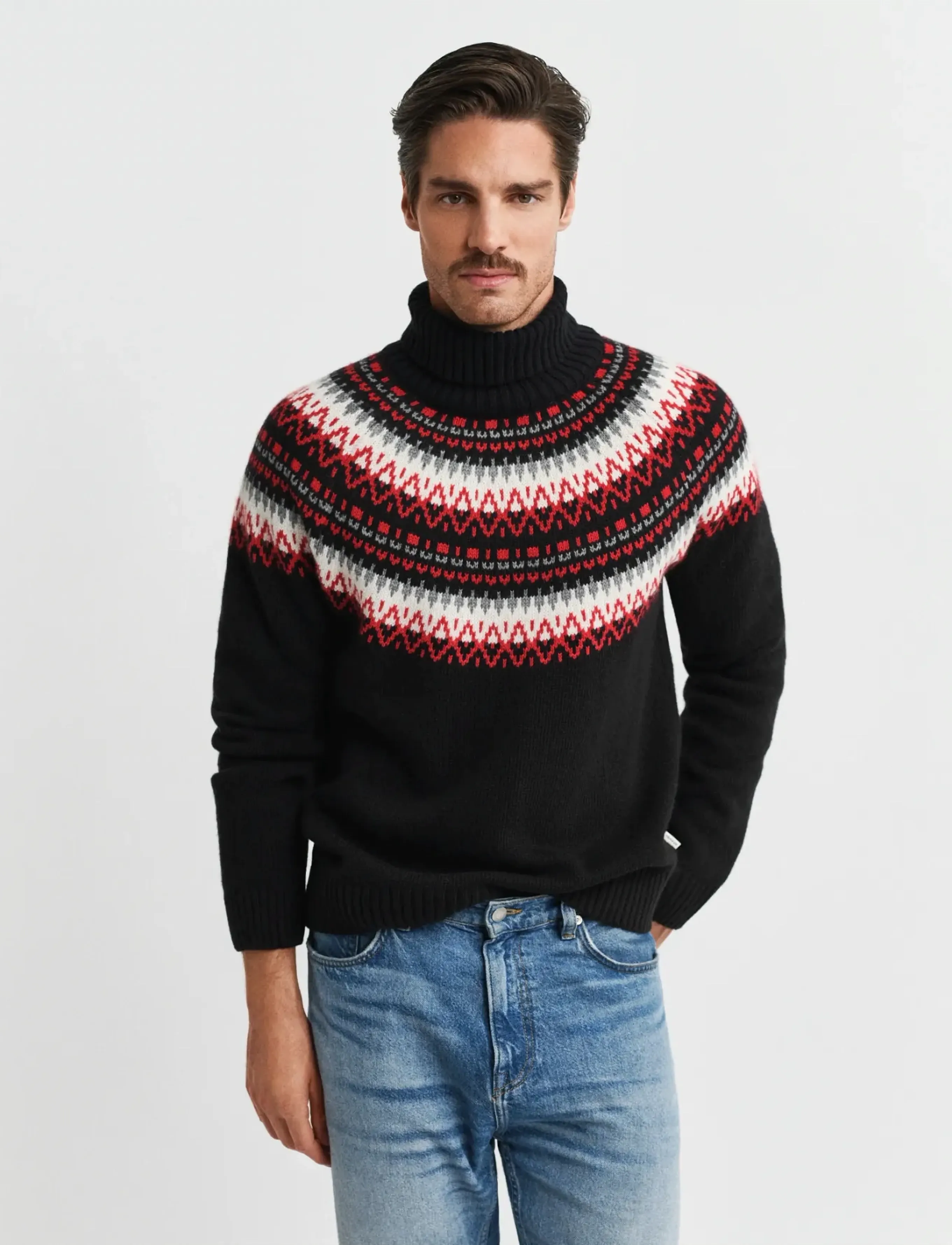 Gant Fair Isle Turtleneck, M, Knitwear, Schwarz - Turtlenecks, Männerswear