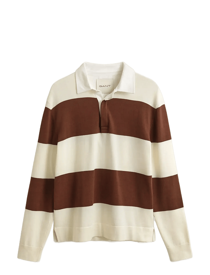 GANT - BARSTRIPED COTTON POLO - långärmade pikéer - cream - 1