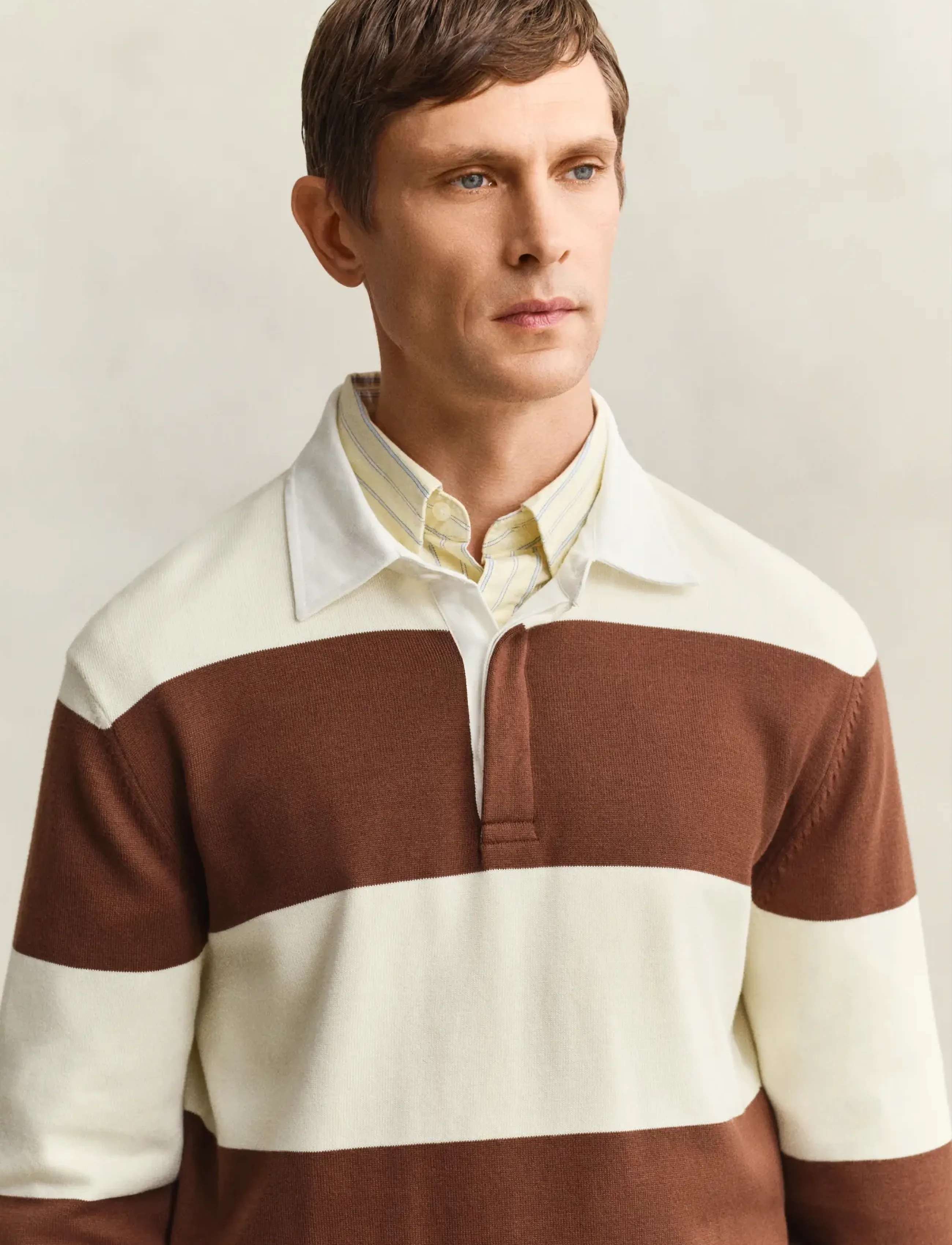 Gant - BARSTRIPED COTTON POLO - langærmede poloer - cream - 3