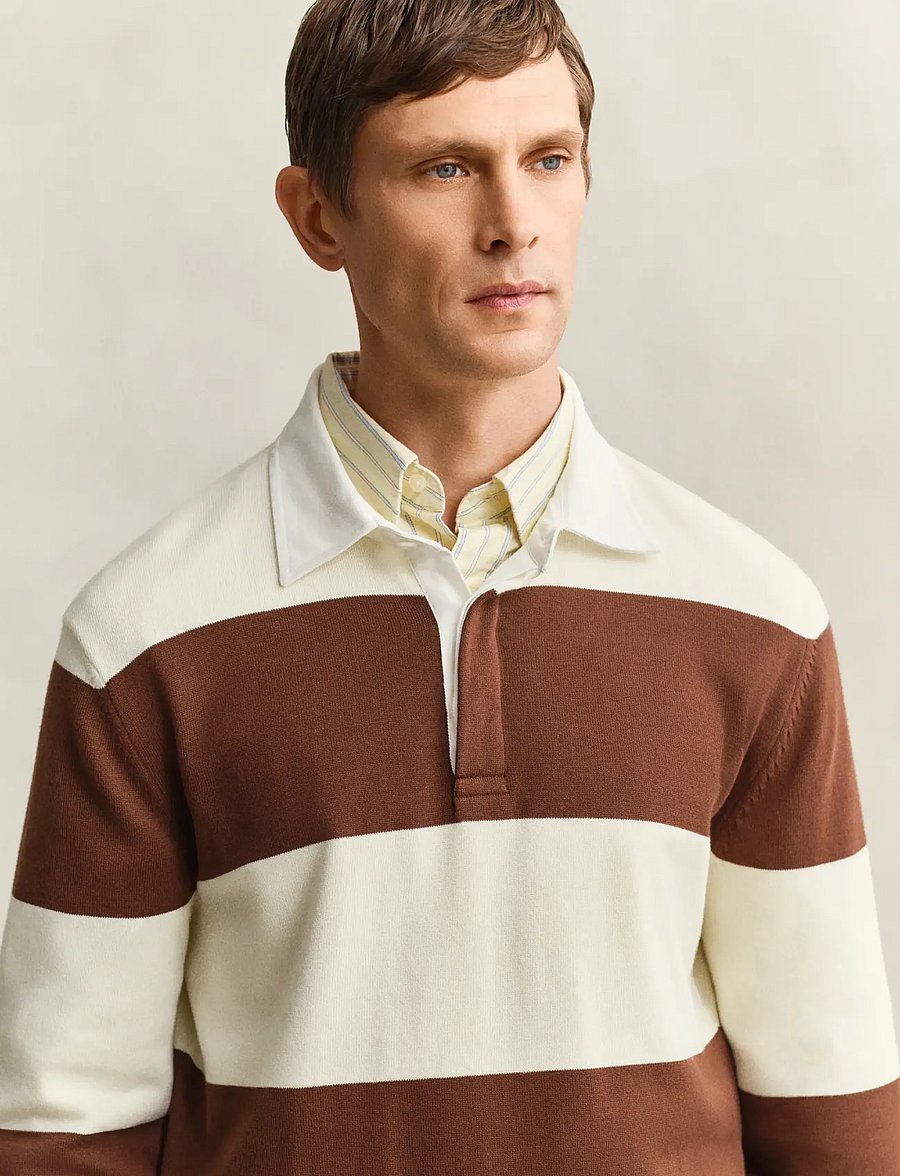 Gant - BARSTRIPED COTTON POLO - langærmede poloer - cream - 3