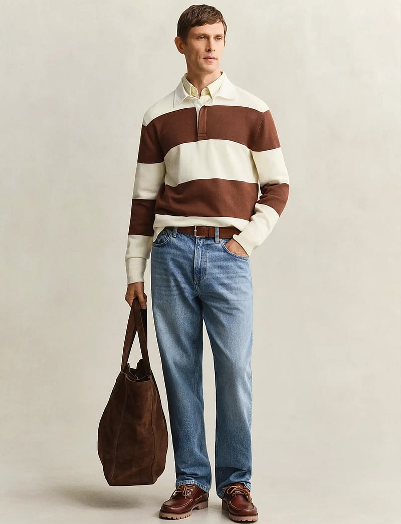 GANT - BARSTRIPED COTTON POLO - långärmade pikéer - cream - 4