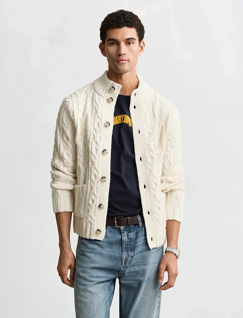 GANT - CABLE CARDIGAN - cardigans - cream - 0