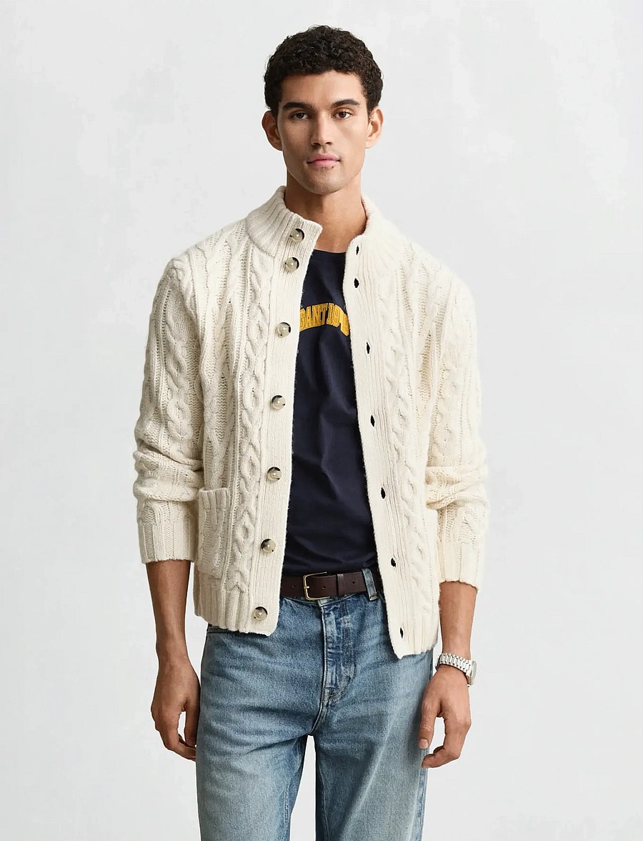Gant - CABLE CARDIGAN - kardiganai - cream - 0