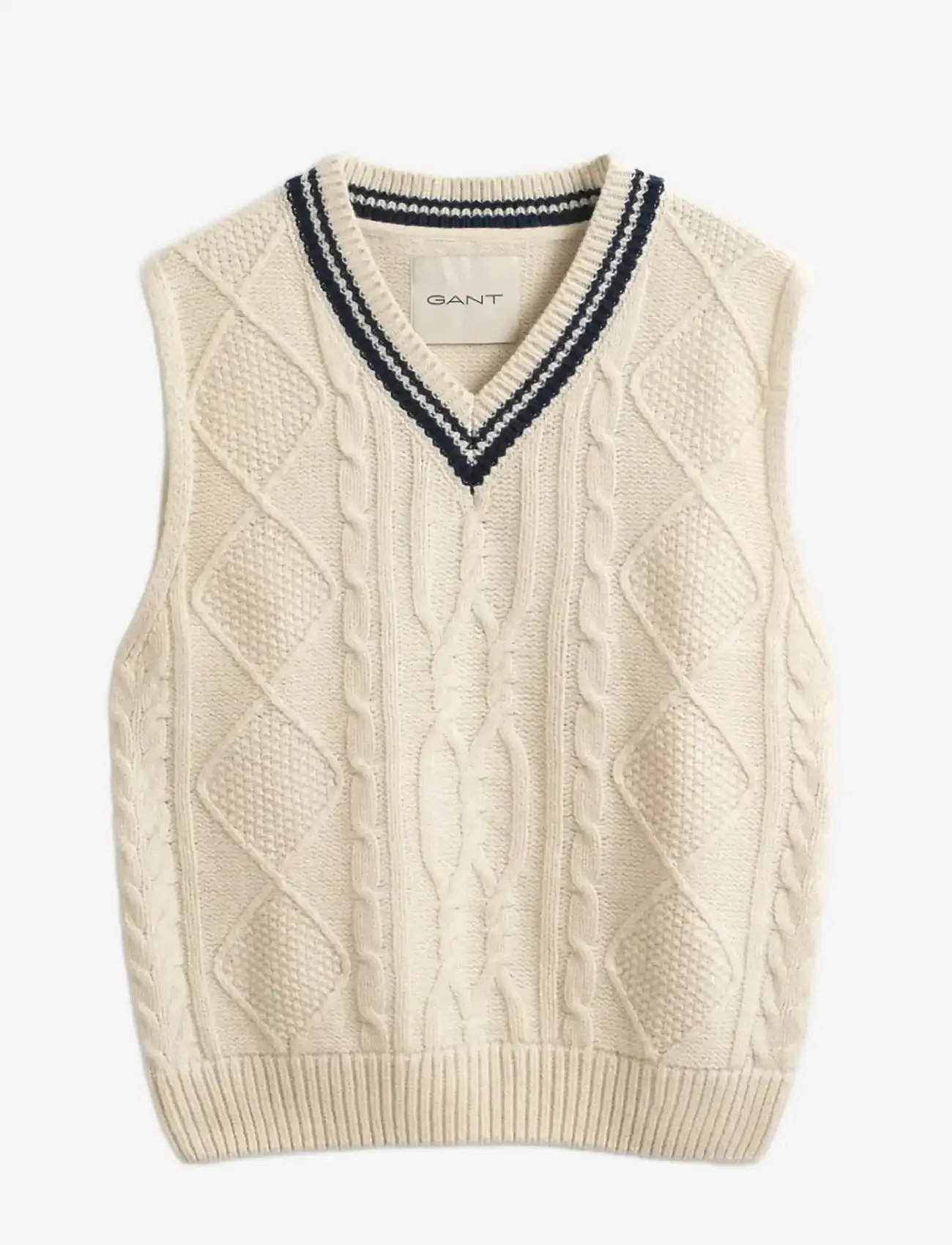 GANT - CABLE VEST - stickade västar - cream - 1