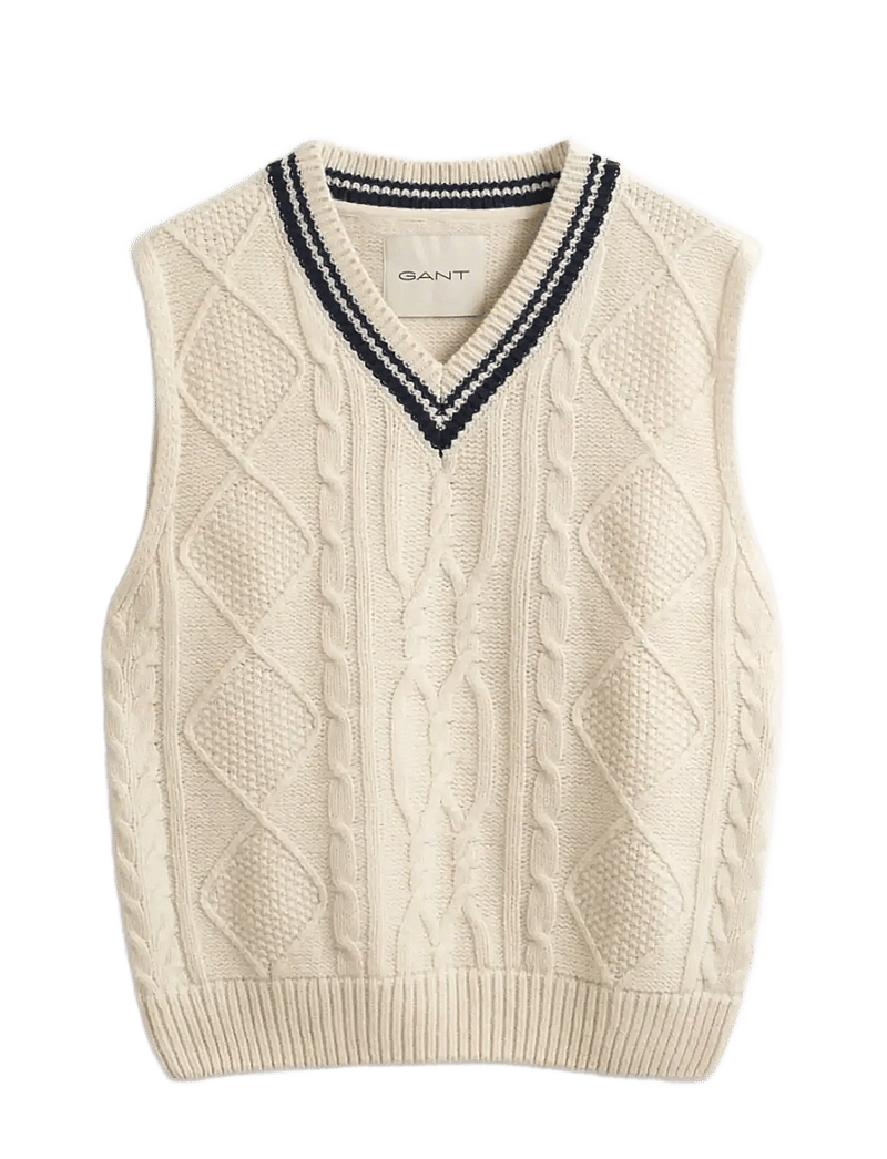GANT - CABLE VEST - stickade västar - cream - 1