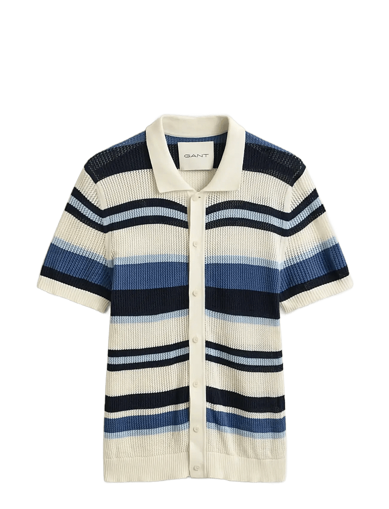 GANT - STRIPED TEXTURE POLO - kootud polosärgid - vintage blue - 1