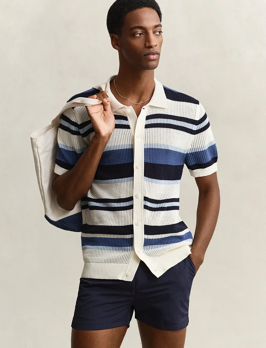 Gant - STRIPED TEXTURE POLO - stickade pikéer - vintage blue - 0