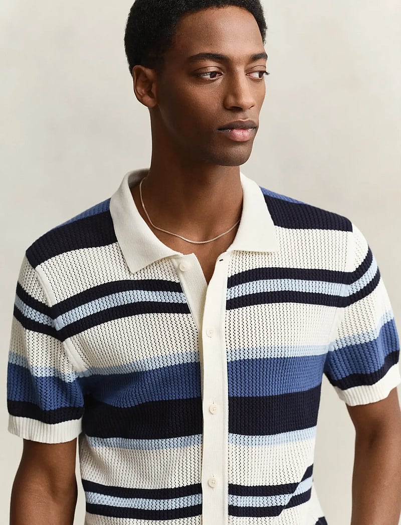 GANT - STRIPED TEXTURE POLO - kootud polosärgid - vintage blue - 3