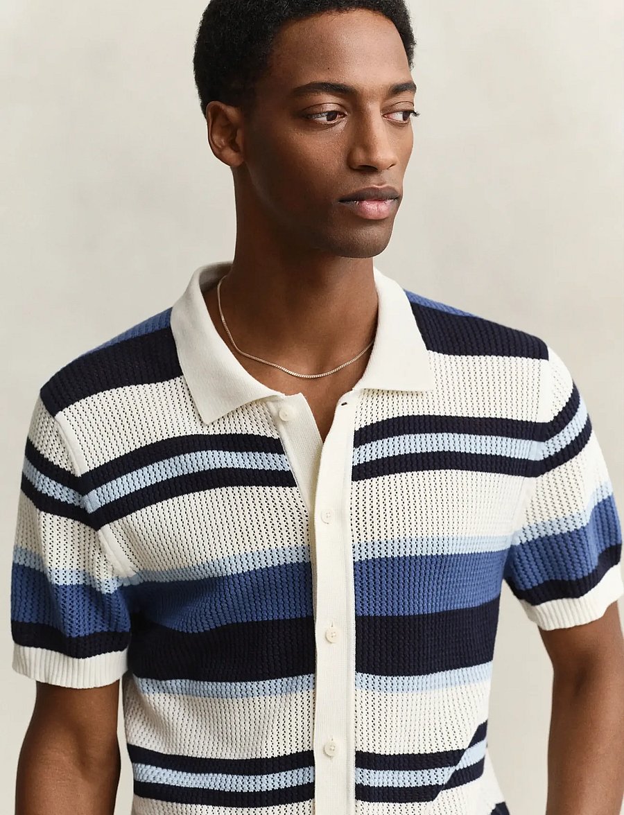 Gant - STRIPED TEXTURE POLO - stickade pikéer - vintage blue - 3