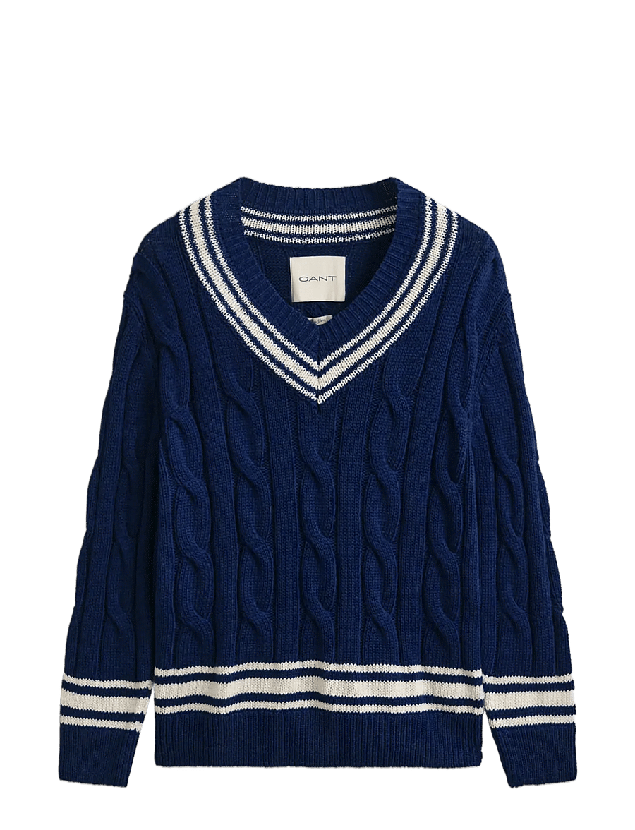 Gant - MERCERIZED COTTON CABLE V-NECK - v-kaelusega kudumid - persian blue - 0