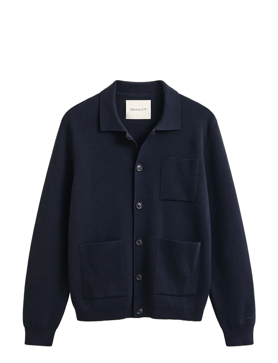 Gant - MILANO KNIT COTTON CARDIGAN - cardigans - evening blue - 0