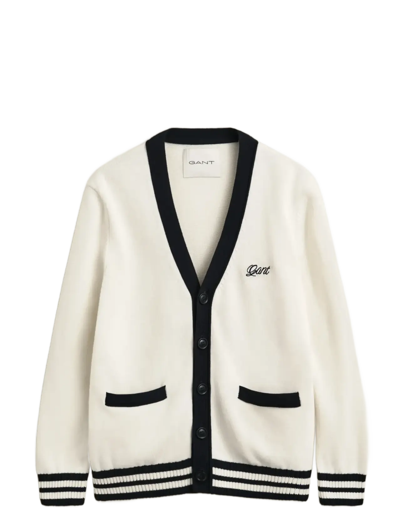 Gant BUTTONED COTTON V-NECK CARDIGAN - Kudumid - CREAM / cream