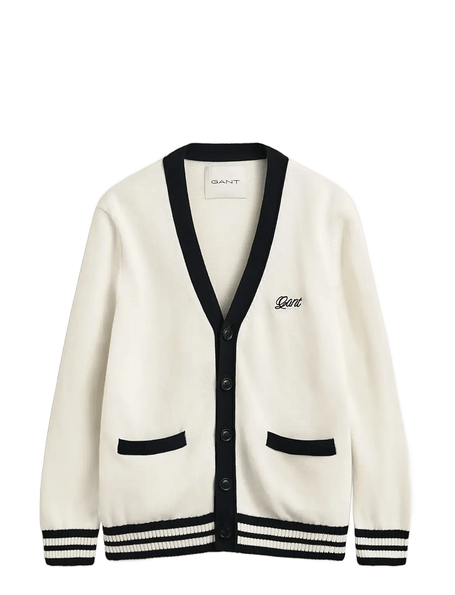 Gant - BUTTONED COTTON V-NECK CARDIGAN - cream - 0