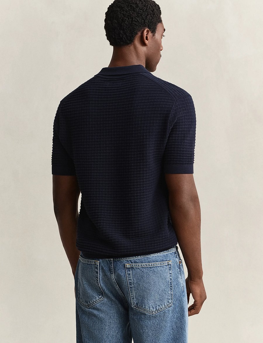 Gant - COTTON TEXTURE POLO - langärmlige strick-polohemden - evening blue - 2