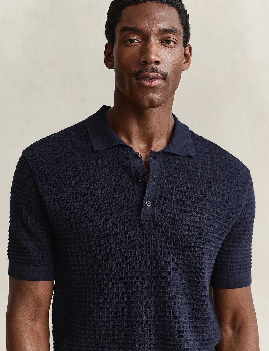 Gant - COTTON TEXTURE POLO - langärmlige strick-polohemden - evening blue - 3