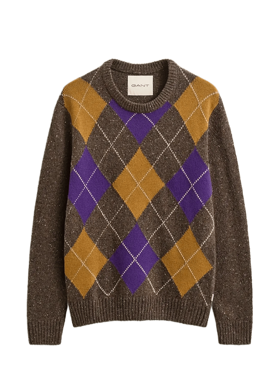 Gant - ARGYLE NEPS C-NECK - rundhals - brown melange - 1
