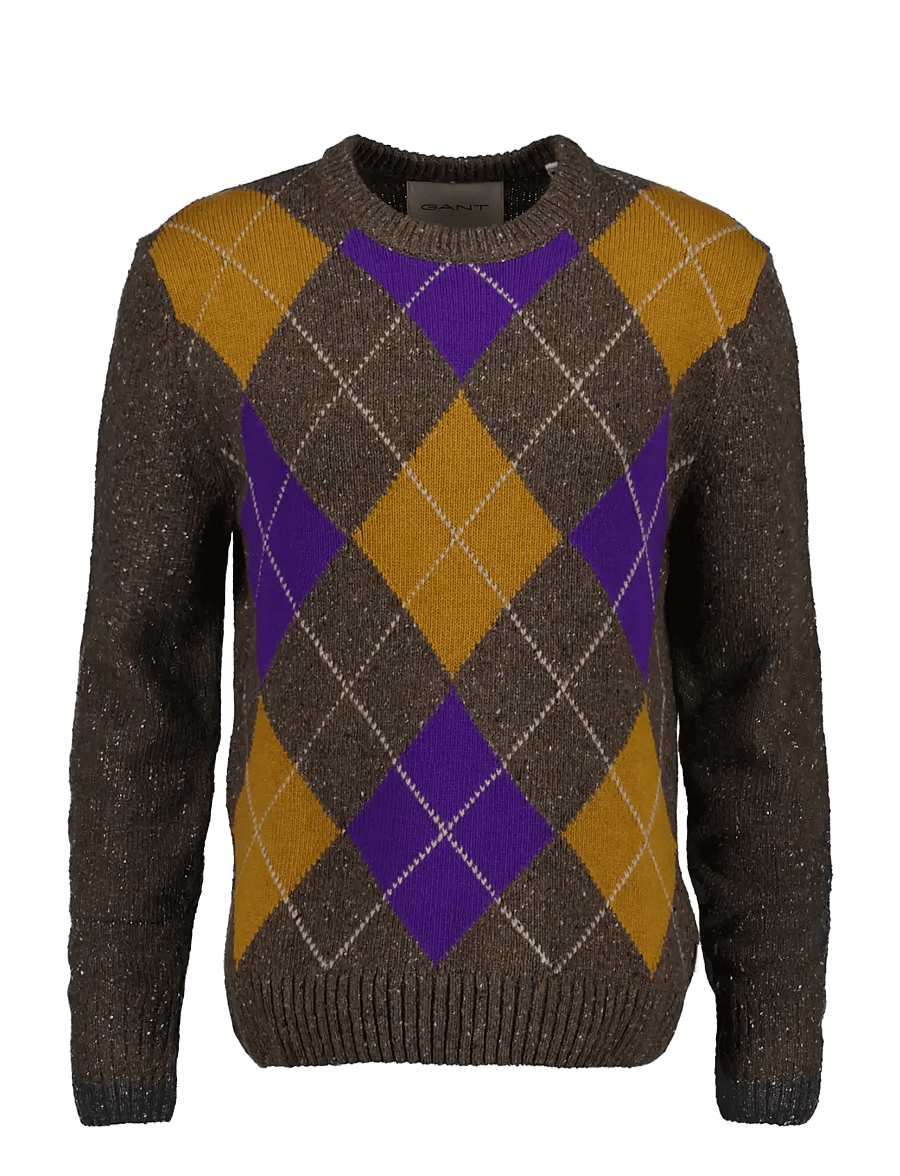 Gant - ARGYLE NEPS C-NECK - rundhals - brown melange - 1