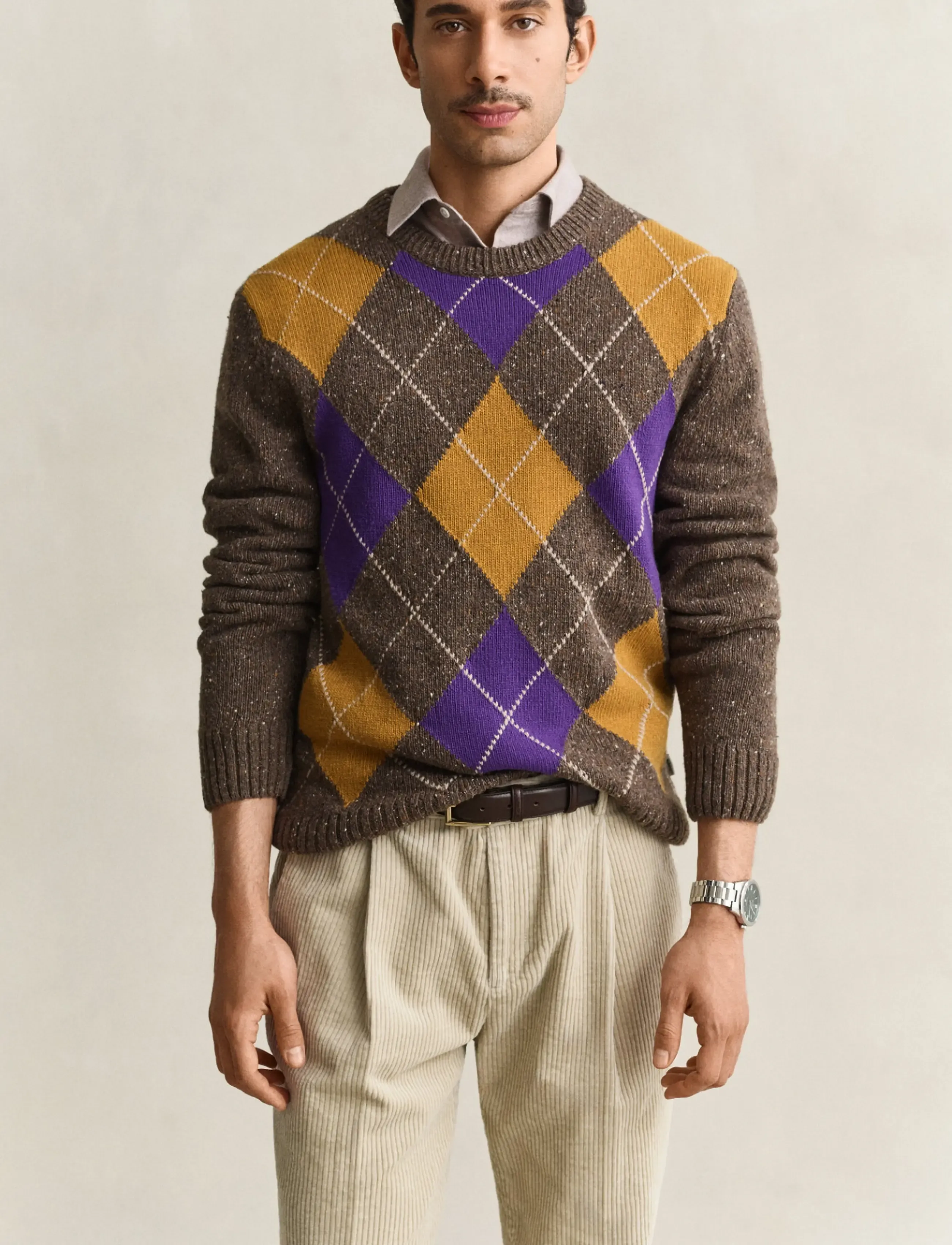 Gant ARGYLE NEPS C-NECK - Preppy - BROWN MELANGE / brown