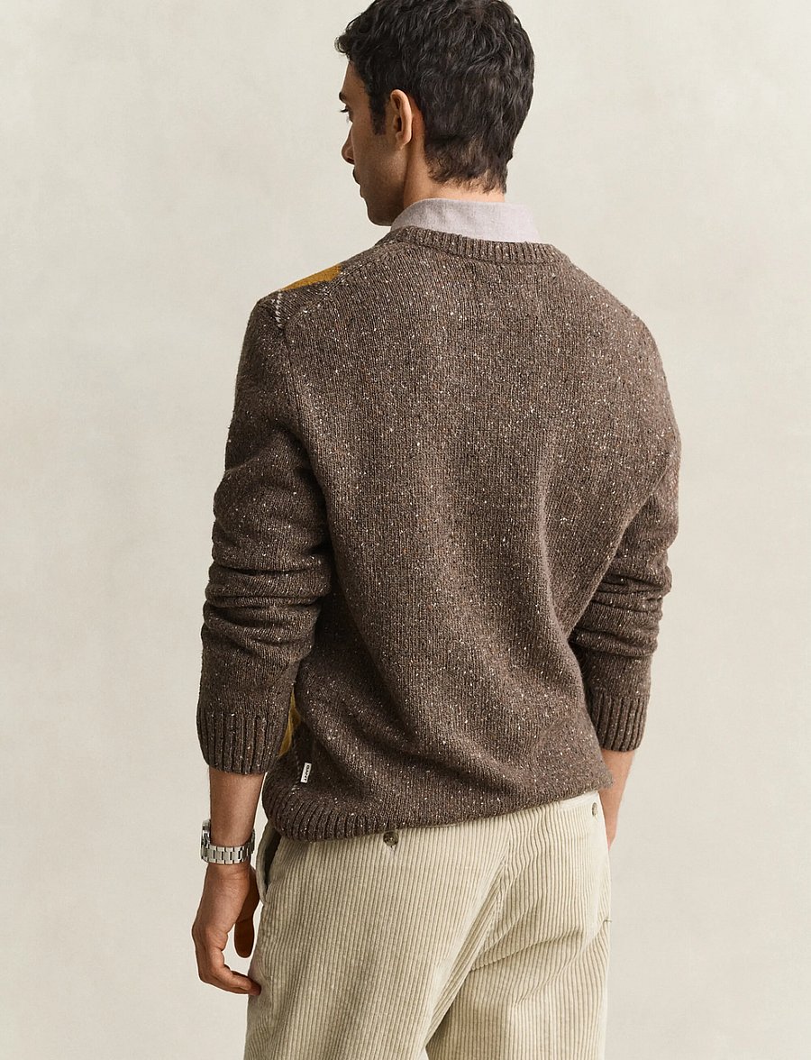 Gant - ARGYLE NEPS C-NECK - rundhals - brown melange - 2