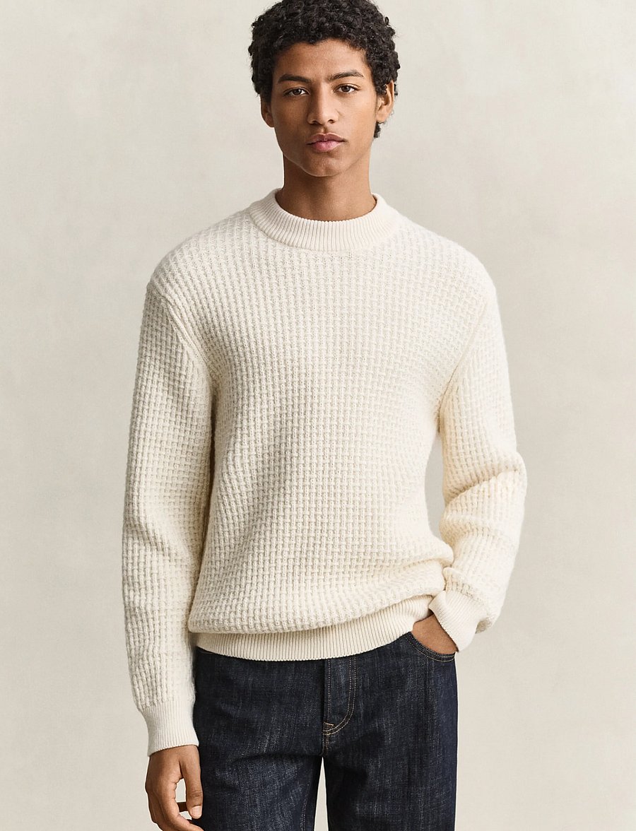 Gant - TEXTURED COTTON WOOL MOCK-NECK - rundhals - cream - 0