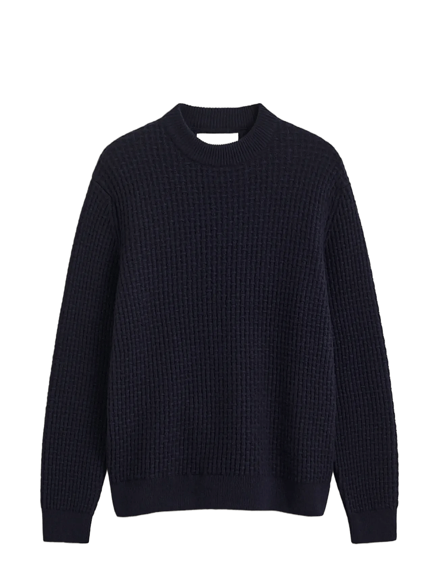 Gant - TEXTURED COTTON WOOL MOCK-NECK - rundhalsad - evening blue - 0