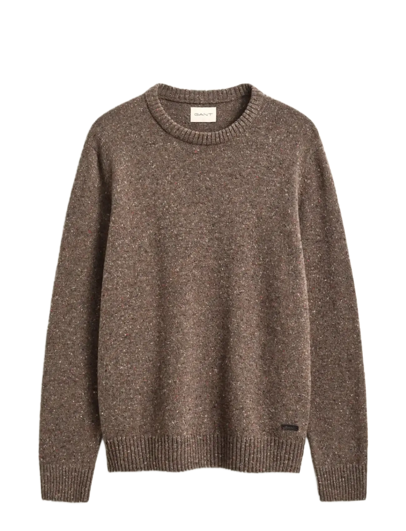 Gant Wool Blend Neps C-Neck, Mænd, Neps Rundhals Sweater, Brun, Str: L