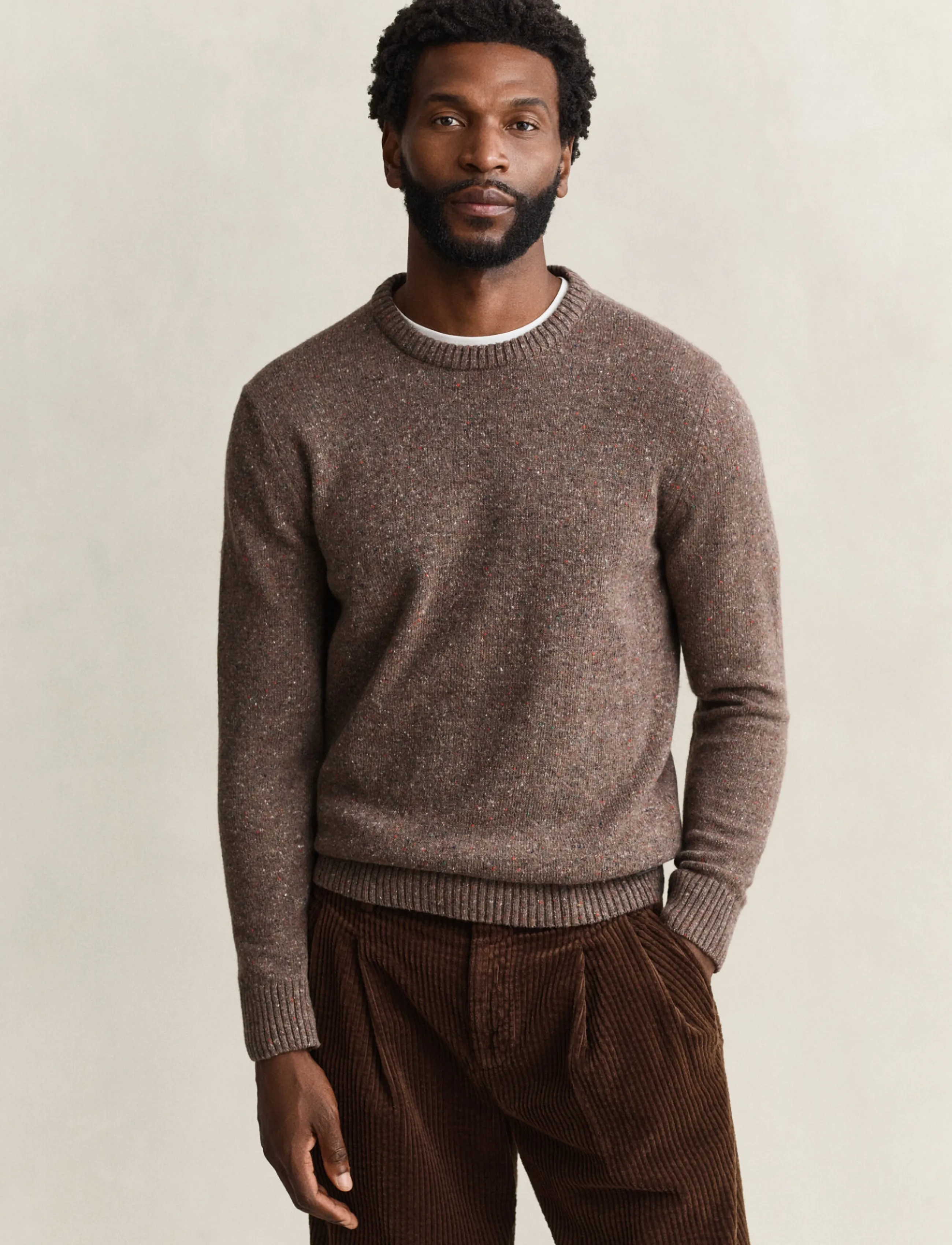 Gant Wool Blend Neps C-Neck, Mænd, Neps Rundhals Sweater, Brun, Str: XL