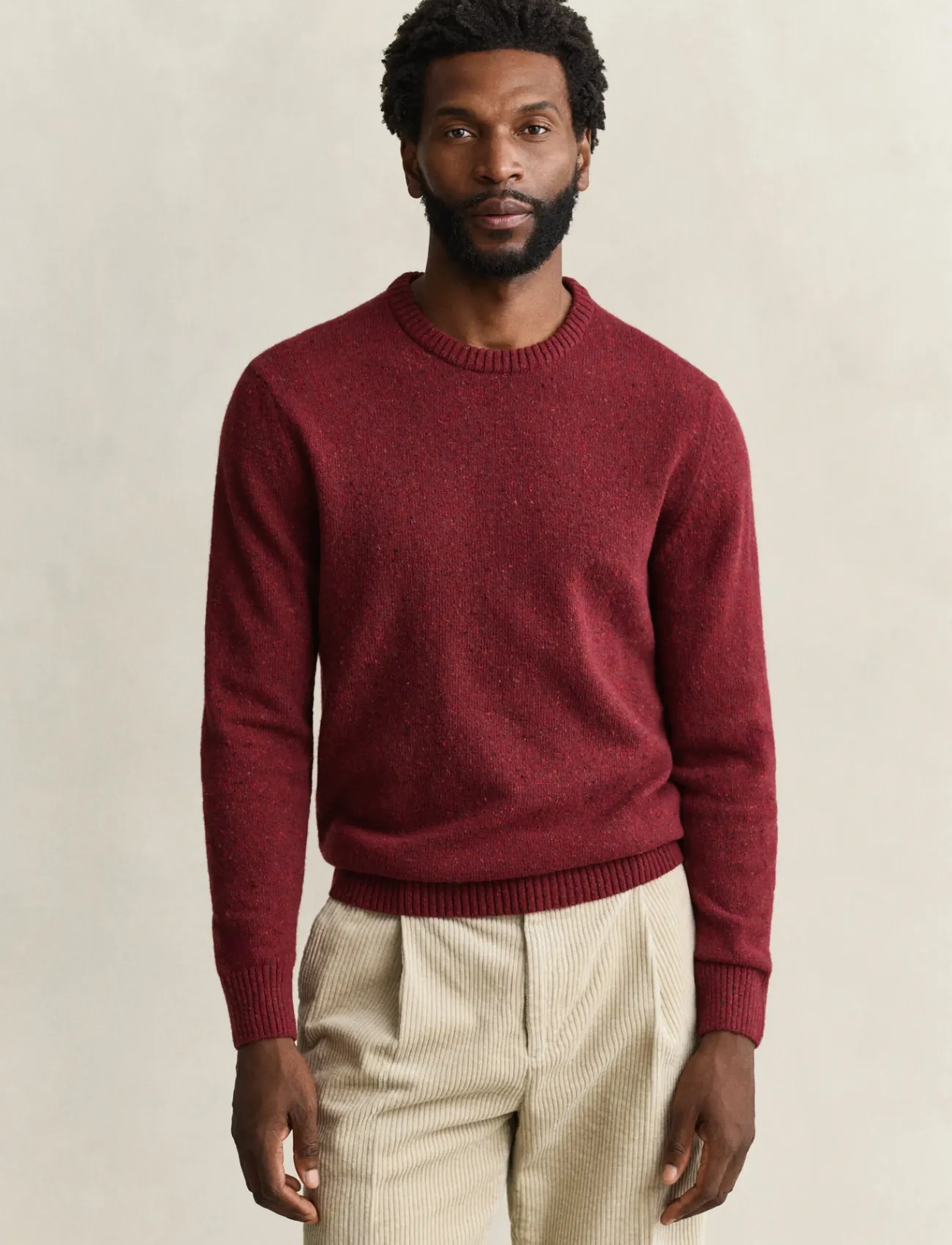 Gant Wool Blend Neps C-Neck, Herren, Neps Rundhals Pullover, Burgunderrot, Gr.XL