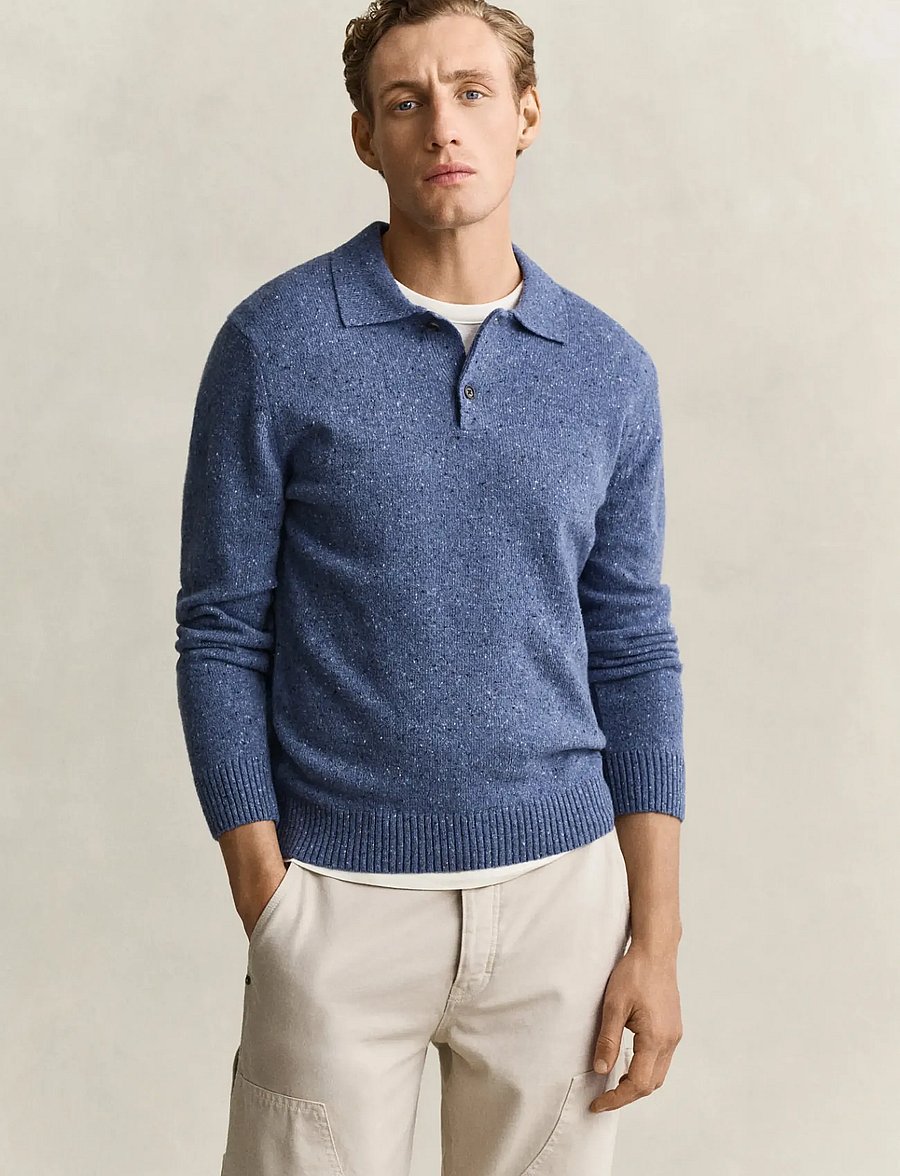 Gant - WOOL BLEND NEPS POLO - long-sleeved knitted polos - blue horizon - 0