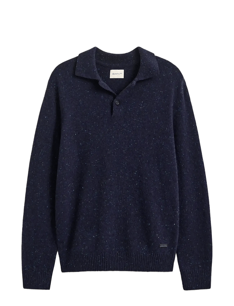 Gant - WOOL BLEND NEPS POLO - long-sleeved knitted polos - evening blue - 1