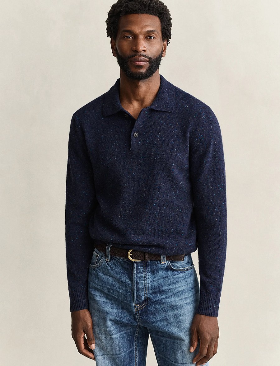 Gant - WOOL BLEND NEPS POLO - long-sleeved knitted polos - evening blue - 0