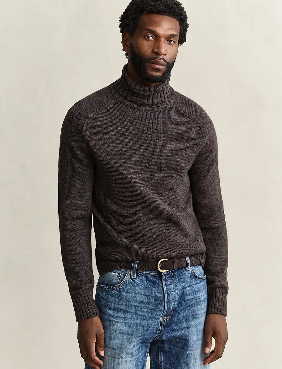 Gant - WOOL BLEND MOULINE TURTLENECK - džemperi ar augstu apkakli - evening blue - 0