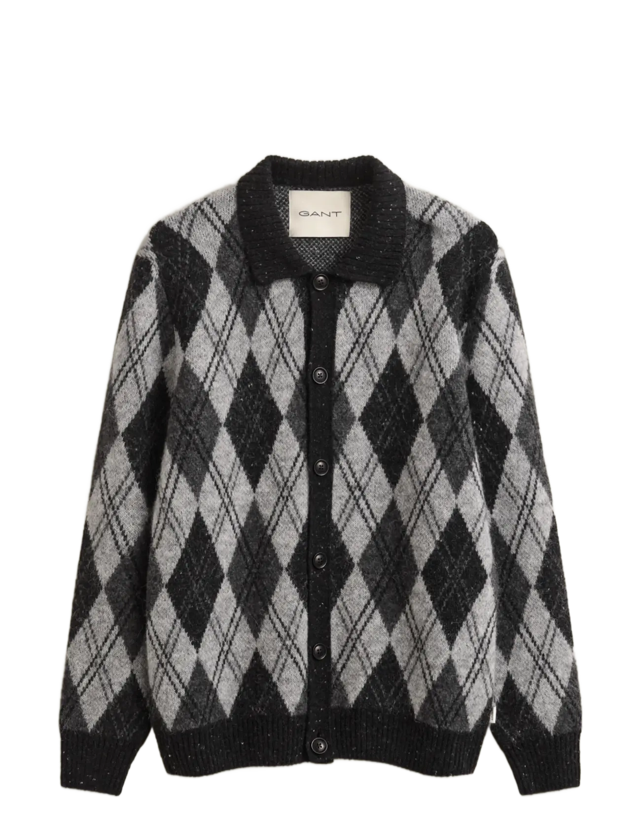 Gant ALPACA BLEND ARGYLE POLO CARDIGAN - Strik - BLACK / black