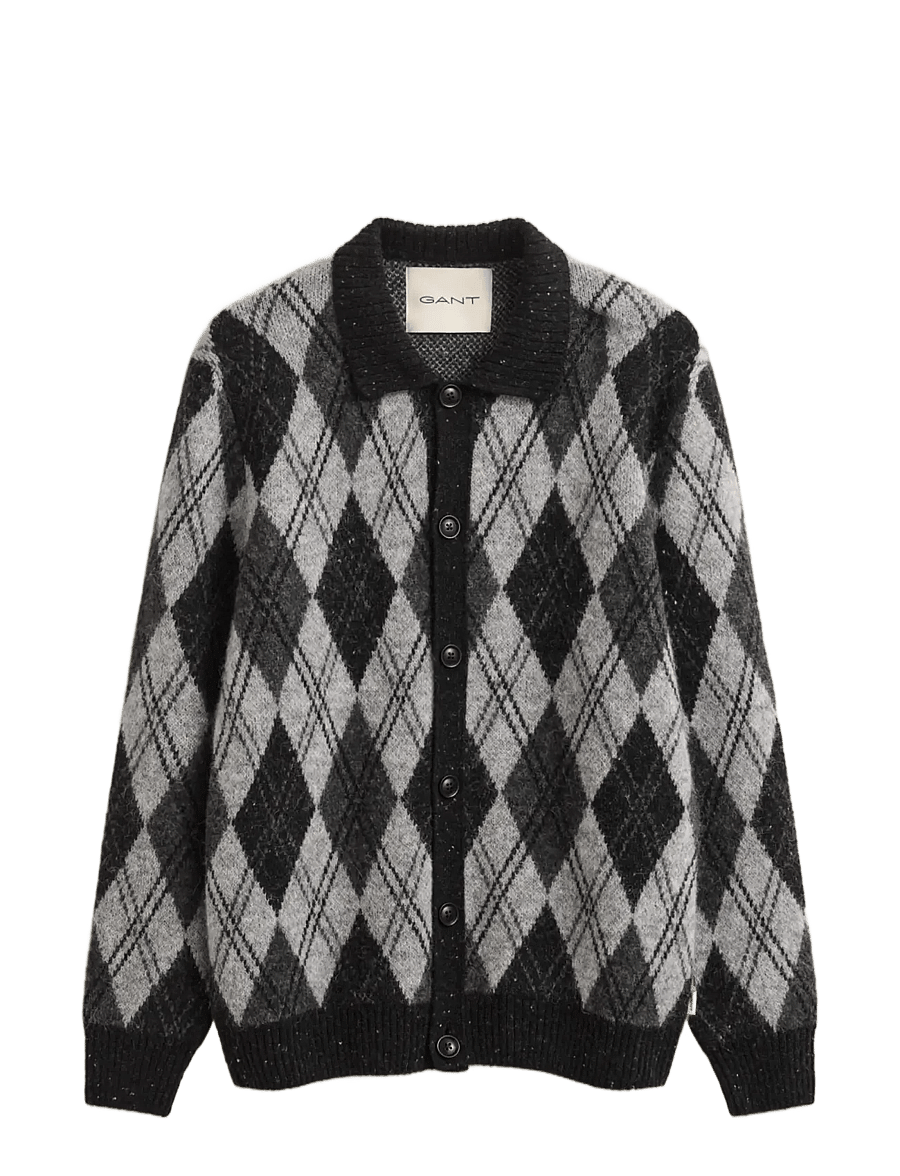 Gant - ALPACA BLEND ARGYLE POLO CARDIGAN - kardiganid - black - 0
