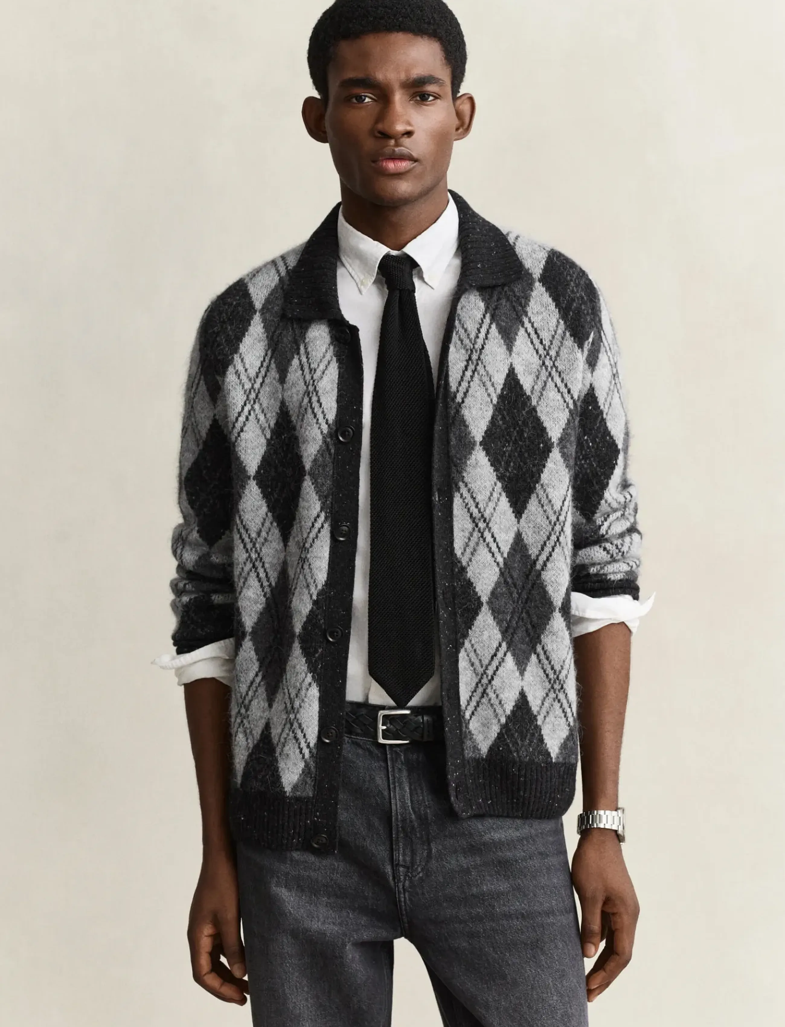 Gant - ALPACA BLEND ARGYLE POLO CARDIGAN - herbstliche kleidung - black - 0