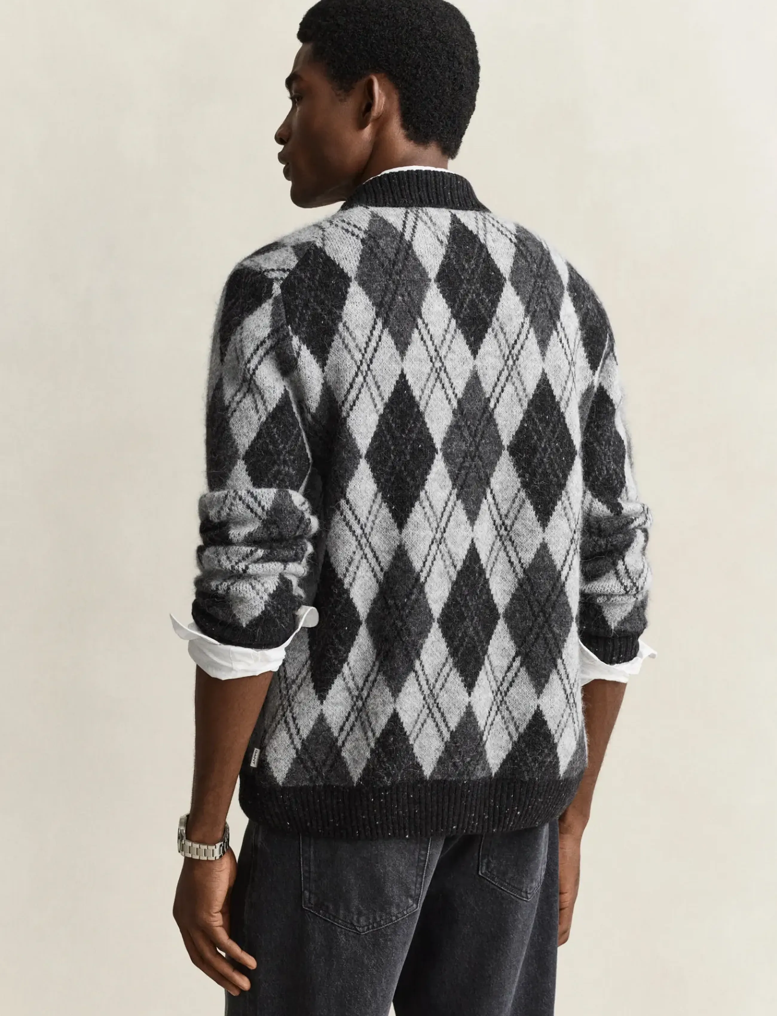Gant - ALPACA BLEND ARGYLE POLO CARDIGAN - herbstliche kleidung - black - 2