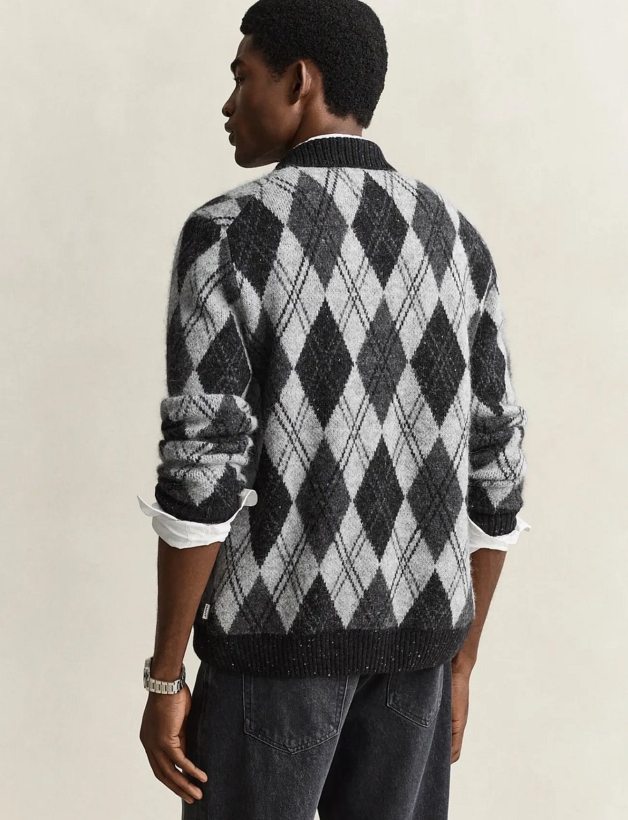 Gant - ALPACA BLEND ARGYLE POLO CARDIGAN - kardiganid - black - 2
