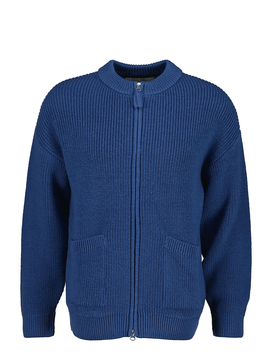 Gant - WOOL RIB ZIPPED CARDIGAN - cardigans - blue horizon - 1