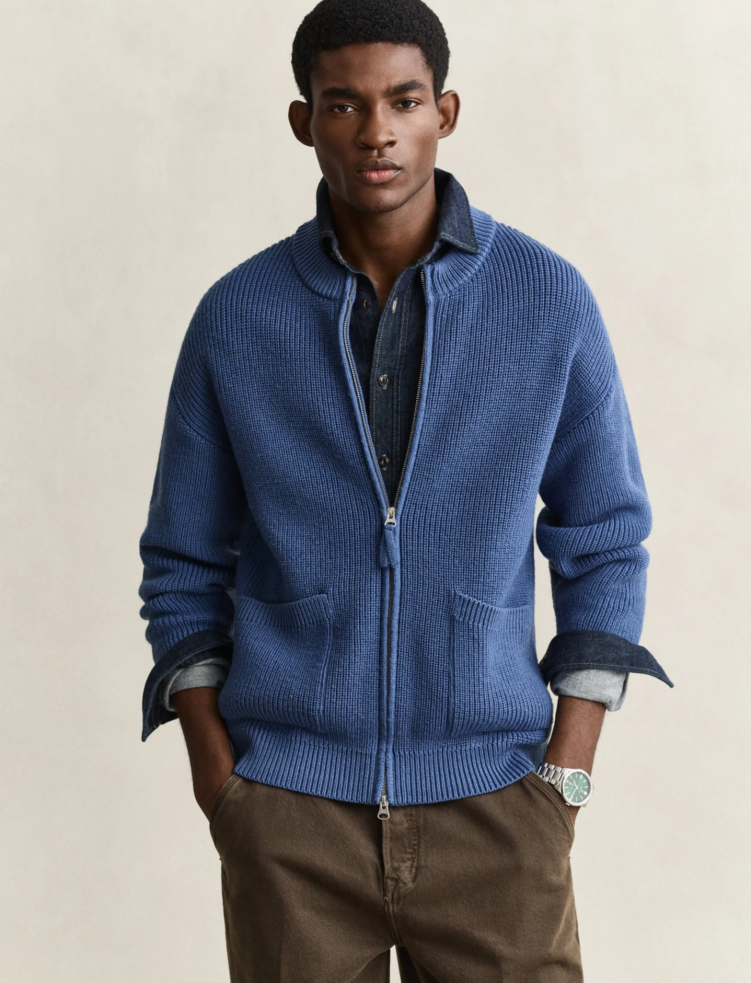 Wool Rib Zipped Cardigan