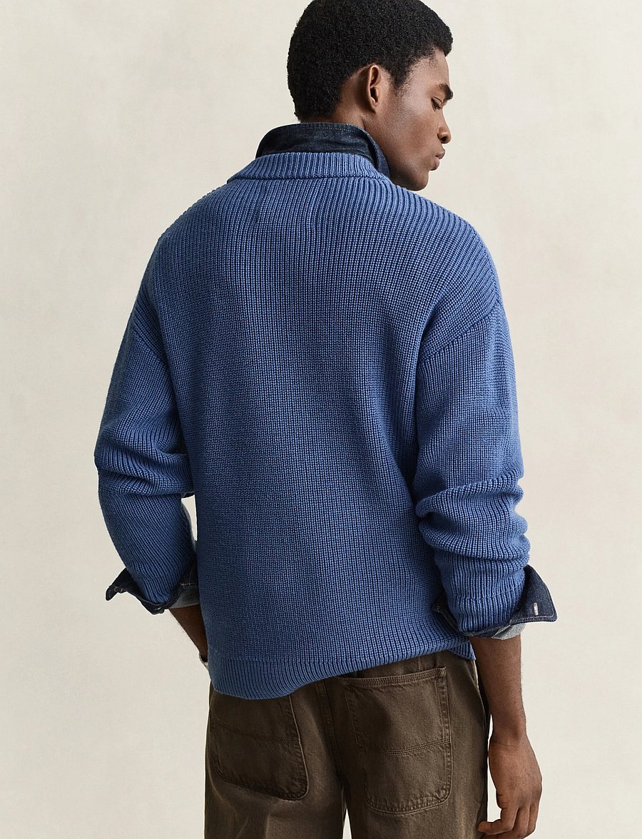 Gant - WOOL RIB ZIPPED CARDIGAN - cardigans - blue horizon - 2